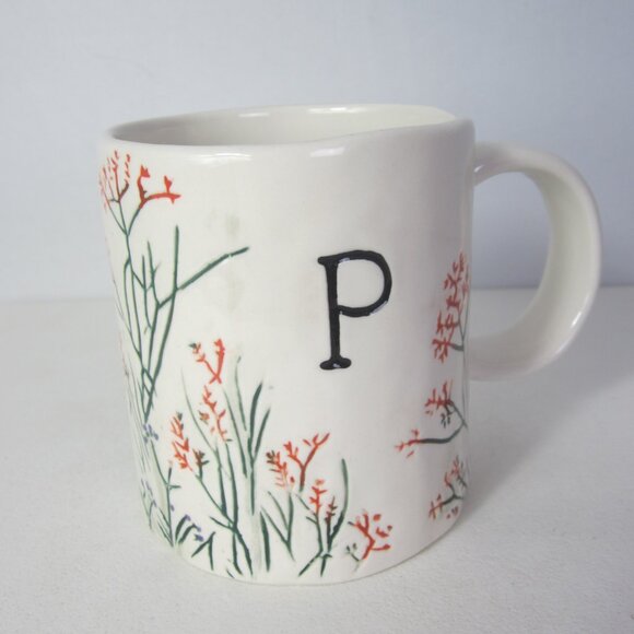 Anthropologie Dagny Monogram Mug Letter P Floral Cottage Pottery Ceramic - Picture 5 of 8